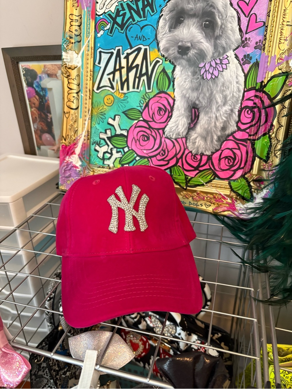 Rhinestone NY Logo Pink Baseball Cap